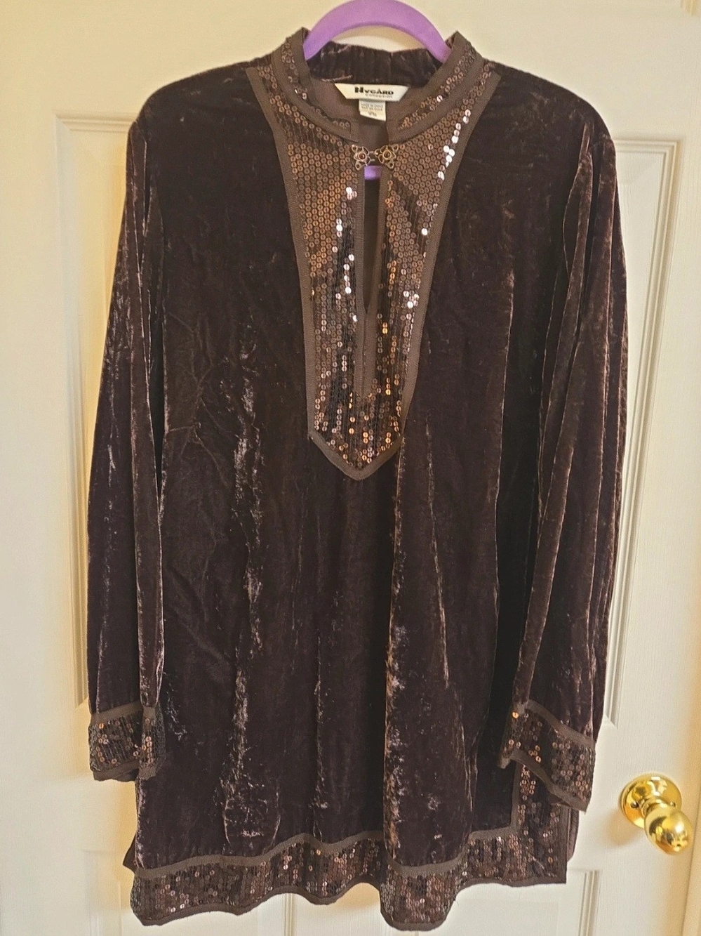 Vintage Nygard Brown Velvet Tunic with Sequin Placket